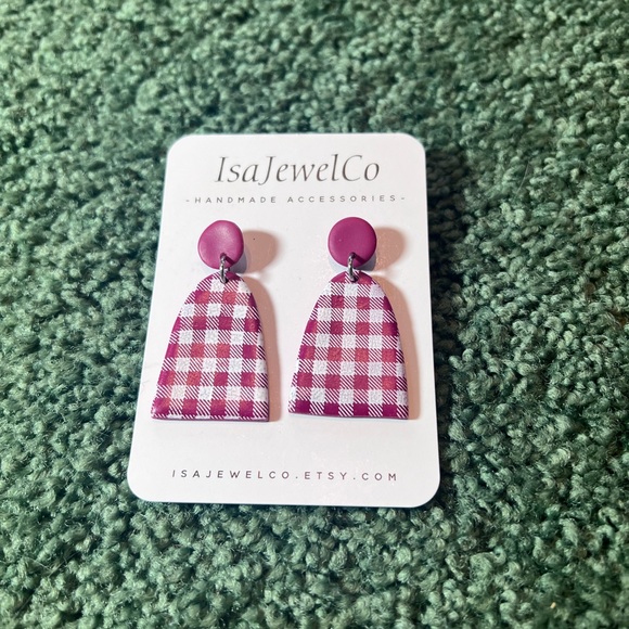 💋 Gingham Pattern Handmade Earrings ✨ - Picture 3 of 3